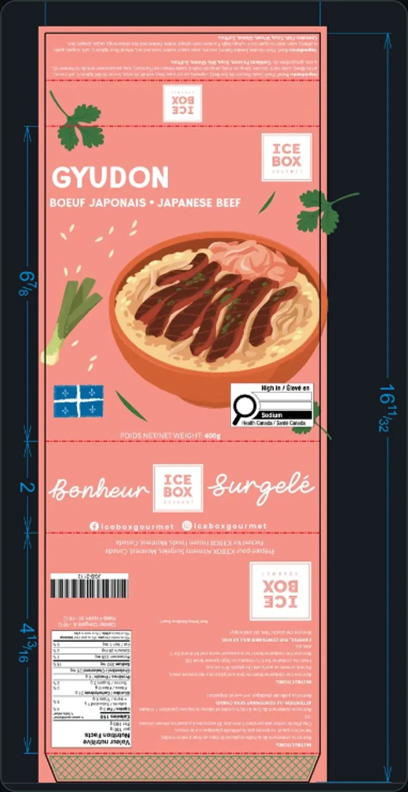 Print dieline for the ICEBOX Gyudon package