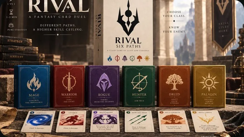 Rival fantasy card game decks and packaging
