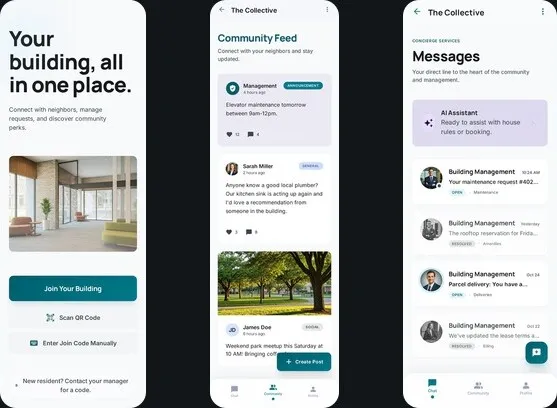 HabIO building community app screens on mobile